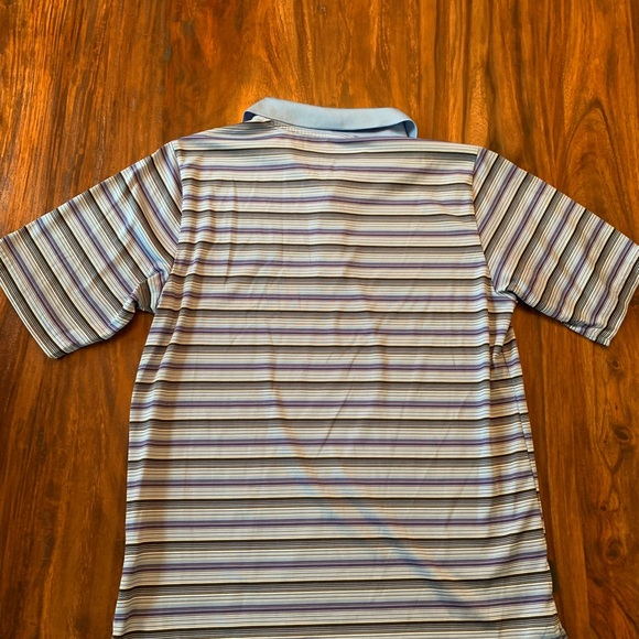 Oakley Mens Polo Shirt Small Blue Short Sleeve Striped Polyester Logo Golf - Picture 5 of 5